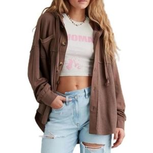 AE Brown Big Hug Hooded Waffle Shacket, Size XS ~ VGUC